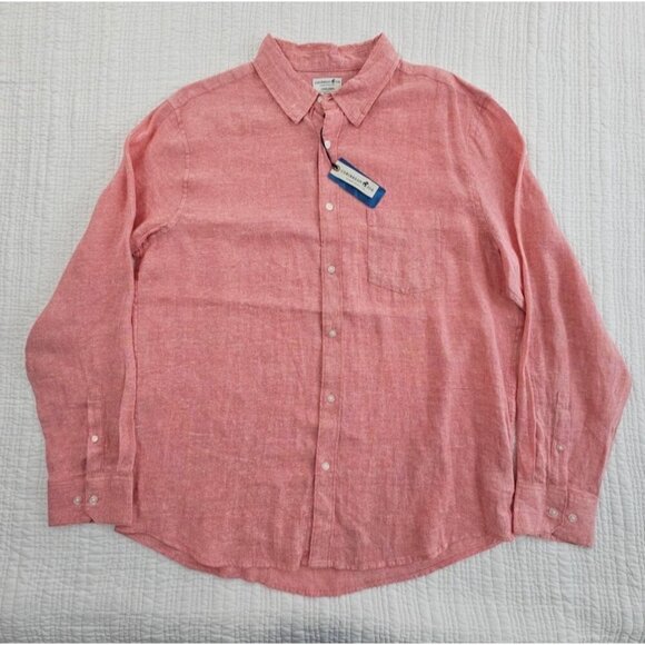 NEW Caribbean Joe 100% Linen Shirt Men's XL Red Long Sleeve Machine Washable NWT - Picture 1 of 14